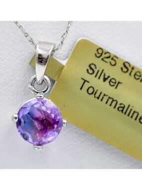 Created 0.95 Cts Tourmaline Pendant Necklace .925 Sterling Silver